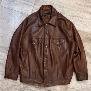 Men's Brown Leather Shirt Jacket Size XL